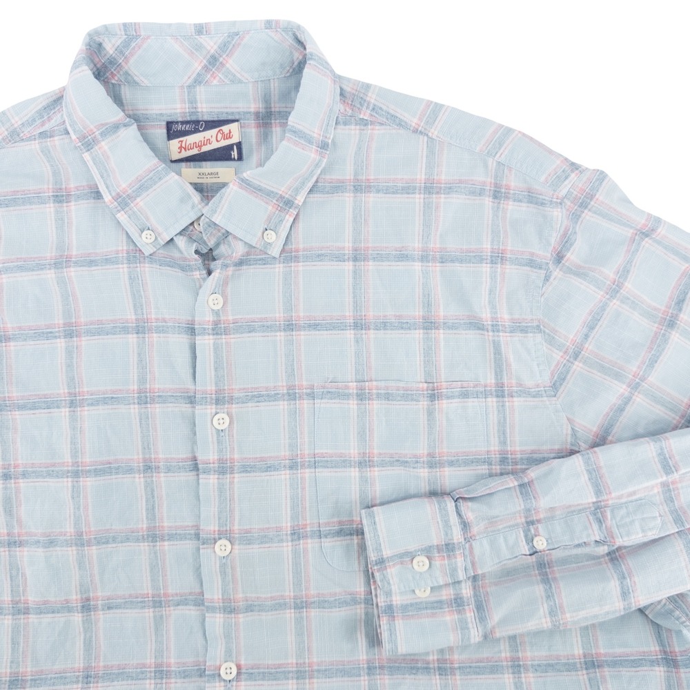 Johnnie O Mens XXL Blaze Button Down Shirt Baja Blue Pink Plaid Coastal Preppy